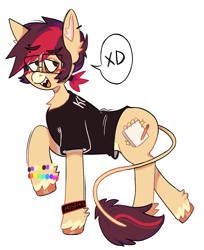 Size: 2137x2618 | Tagged: safe, artist:keith, imported from derpibooru, oc, oc:comet shine, donkey, hybrid, pony, clothes, emo, fangs, glasses, misfits, nonbinary, piercing, pride, scene kid, simple background, solo, two toned wings, white background, xd