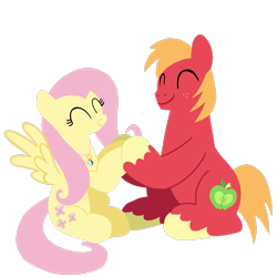 Size: 1099x1099 | Tagged: safe, artist:mlplary6, imported from derpibooru, big macintosh, fluttershy, earth pony, pegasus, pony, eyes closed, female, fluttermac, holding hooves, love, male, mare, shipping, simple background, sitting, smiling, stallion, straight, transparent background, vector