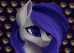 Size: 1500x1080 | Tagged: safe, artist:minckies, imported from derpibooru, oc, oc only, earth pony, pony, 2017, abstract background, bust, earth pony oc, hair over one eye, old art, smiling, solo