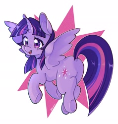 Size: 1950x2048 | Tagged: safe, artist:haichiroo, imported from derpibooru, twilight sparkle, alicorn, pony, abstract background, butt, cute, featureless crotch, female, mare, open mouth, plot, signature, solo, spread wings, twiabetes, twibutt, twilight sparkle (alicorn), underhoof, wings