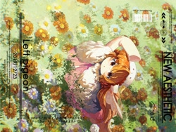 Size: 2160x1620 | Tagged: safe, artist:lendftcn, imported from derpibooru, oc, oc only, pegasus, pony, female, flower, flower field, japanese, looking up, mare, solo, text