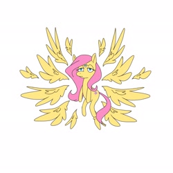 Size: 2048x2048 | Tagged: safe, artist:mindlessnik, imported from derpibooru, fluttershy, pegasus, pony, seraph, female, floating wings, mare, meme, multiple wings, simple background, solo, three eyes, white background, wings