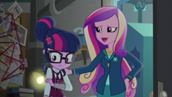 Size: 1920x1080 | Tagged: safe, imported from derpibooru, screencap, princess cadance, sci-twi, twilight sparkle, equestria girls, friendship games, clothes, crystal prep academy, crystal prep academy uniform, dean cadance, necktie, school, school uniform, schoolgirl