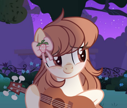 Size: 1269x1080 | Tagged: safe, artist:cstrawberrymilk, imported from derpibooru, oc, earth pony, pony, female, guitar, mare, musical instrument, oc name needed, solo