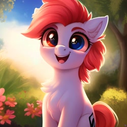 Size: 2048x2048 | Tagged: safe, imported from derpibooru, earth pony, pony, ai content, ai generated, cute, generator:purplesmart.ai, generator:stable diffusion, heterochromia, looking at you, smiling