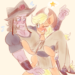 Size: 1104x1104 | Tagged: safe, artist:mimiporcellini, imported from derpibooru, applejack, human, crossover, crossover shipping, hol horse, holjack, interspecies, jojo's bizarre adventure, shipping