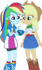 Size: 146x244 | Tagged: safe, edited screencap, editor:incredibubbleirishguy, imported from derpibooru, screencap, applejack, rainbow dash, equestria girls, perfect day for fun, aqua, background removed, chaos emerald, cyan, duo, duo female, female, picture for breezies, simple background, sonic the hedgehog (series), transparent background