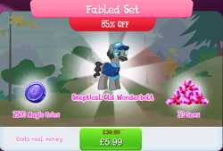 Size: 1271x858 | Tagged: safe, imported from derpibooru, earth pony, pony, bundle, clothes, costs real money, english, facial hair, gameloft, gem, glasses, hat, magic coins, male, mobile game, moustache, my little pony: magic princess, numbers, official, sale, shirt, solo, stallion, text, unnamed character, unnamed pony