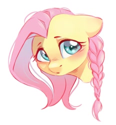 Size: 926x1000 | Tagged: safe, artist:melodylibris, imported from derpibooru, fluttershy, pegasus, pony, alternate hairstyle, blushing, braid, bust, cute, disembodied head, ear blush, female, floppy ears, mare, shyabetes, simple background, solo, white background