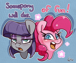 Size: 2128x1768 | Tagged: safe, artist:lou, imported from derpibooru, maud pie, pinkie pie, earth pony, pony, bust, duo, eyeshadow, female, looking at you, makeup, meme, parks and recreation, ponified meme, portrait, siblings, sisters, smiling, smiling at you