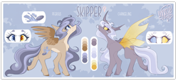 Size: 3842x1765 | Tagged: safe, artist:ezzerie, imported from derpibooru, oc, oc only, oc:skipper, changeling, pegasus, concave belly, pale belly, redesign, reference sheet, solo