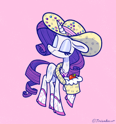 Size: 1978x2116 | Tagged: safe, artist:jimmyjamno1, imported from derpibooru, rarity, pony, unicorn, apple, basket, blue eyeshadow, boots, cowboy boots, cowboy hat, cowgirl, eyes closed, eyeshadow, female, food, hat, makeup, mare, shoes, smiling, solo, stetson