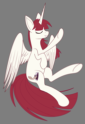 Size: 3232x4720 | Tagged: safe, artist:modera, imported from derpibooru, oc, oc:fausticorn, alicorn, pony, eyes closed, gray background, ms paint, partially open wings, simple background, solo, wings