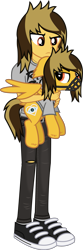 Size: 909x2739 | Tagged: safe, alternate version, artist:lightningbolt, derpibooru exclusive, imported from derpibooru, pegasus, pony, equestria girls, .svg available, alex gaskarth, annoyed, belt, butt fluff, clothes, confused, converse, denim, duo, duo male, dyed hair, dyed mane, dyed tail, ear fluff, ears back, equestria girls-ified, frown, holding, holding a pony, hoof fluff, jeans, jewelry, looking at each other, looking at someone, male, muzzle, necklace, pants, partially open wings, ponified, ripped jeans, ripped pants, self paradox, self ponidox, shirt, shoes, show accurate, simple background, sneakers, socks, standing, svg, t-shirt, tail, tail feathers, torn clothes, transparent background, vector, wing fluff, wings