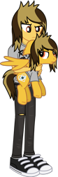 Size: 970x2922 | Tagged: safe, artist:lightningbolt, derpibooru exclusive, imported from derpibooru, pegasus, pony, equestria girls, .svg available, alex gaskarth, annoyed, belt, clothes, confused, duo, duo male, dyed hair, dyed mane, dyed tail, ear fluff, equestria girls-ified, floppy ears, frown, holding, holding a pony, hoof fluff, jeans, jewelry, looking at each other, looking at someone, male, necklace, pants, partially open wings, ponified, ripped jeans, ripped pants, self paradox, self ponidox, shirt, shoes, simple background, sneakers, socks, standing, svg, t-shirt, tail, tail feathers, torn clothes, transparent background, vector, wing fluff, wings