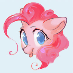 Size: 2500x2500 | Tagged: safe, artist:mirroredsea, imported from derpibooru, pinkie pie, earth pony, pony, bust, female, looking at you, mare, simple background, solo, tongue out, white background