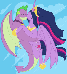 Size: 1035x1146 | Tagged: safe, artist:nauyaco, color edit, edit, imported from derpibooru, spike, twilight sparkle, alicorn, dragon, pony, the last problem, colored, duo, female, gigachad spike, husband and wife, kiss on the lips, kissing, male, older, older spike, older twilight, princess twilight 2.0, shipping, straight, twilight sparkle (alicorn), twispike, winged spike, wings