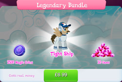 Size: 1268x857 | Tagged: safe, imported from derpibooru, tight ship, pegasus, pony, bundle, clothes, costs real money, english, facial hair, gameloft, gem, hat, headphones, magic coins, male, mobile game, moustache, my little pony: magic princess, numbers, official, sale, solo, spread wings, stallion, text, wings