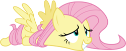 Size: 7372x3000 | Tagged: safe, artist:cloudy glow, imported from derpibooru, fluttershy, pegasus, pony, fake it 'til you make it, .ai available, absurd resolution, grin, lying down, prone, simple background, smiling, solo, tangled up, transparent background, vector