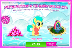 Size: 1956x1300 | Tagged: safe, imported from derpibooru, pickle barrel, pegasus, pony, advertisement, bush, clothes, colt, costs real money, english, foal, gameloft, gem, hoodie, male, mobile game, mud, my little pony: magic princess, numbers, official, sale, solo, text, wings