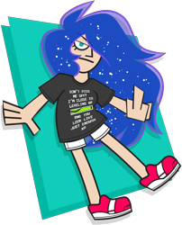 Size: 6738x8327 | Tagged: safe, artist:threetwotwo32232, imported from derpibooru, princess luna, human, gamer luna, clothes, female, humanized, looking at you, middle finger, shirt, shoes, shorts, simple background, sneakers, solo, t-shirt, transparent background, vulgar