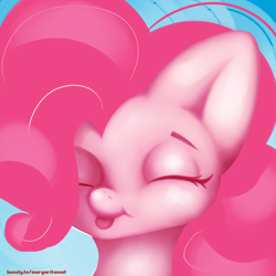 Size: 2000x2000 | Tagged: safe, artist:margaritaenot, imported from derpibooru, pinkie pie, earth pony, pony, blue background, bust, gradient background, portrait, simple background, solo