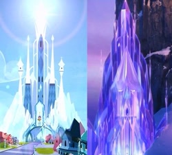 Size: 519x470 | Tagged: safe, imported from derpibooru, castle, comparison, cropped, crystal castle, crystal empire, disney, frozen (movie), ice, no pony, palace, side by side