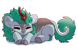 Size: 3296x2116 | Tagged: safe, artist:pucksterv, imported from derpibooru, kirin, cloven hooves, commission, cute, eyes closed, lying down, simple background, sleeping, solo, white background, your character here