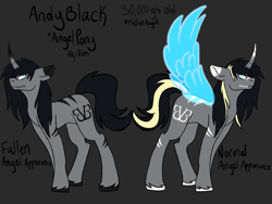 Size: 2160x1620 | Tagged: safe, artist:revenge.cats, imported from derpibooru, original species, pony, unicorn, andy biersack, angel, black veil brides, ponified, reference sheet, simple background, solo, transparent wings, wings