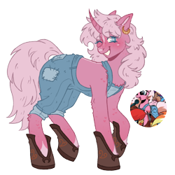 Size: 1000x1000 | Tagged: safe, artist:kazmuun, imported from derpibooru, pony, unicorn, alternate design, clothes, female, mare, overalls, simple background, solo, strawberry gem, transparent background