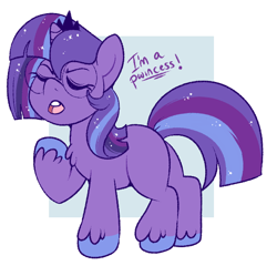 Size: 606x581 | Tagged: safe, artist:lulubell, imported from derpibooru, oc, oc only, oc:moonlight eve, pony, unicorn, crown, eyes closed, female, filly, foal, glasses, jewelry, magical lesbian spawn, offspring, parent:princess luna, parent:twilight sparkle, parents:twiluna, regalia, round glasses, simple background, solo, white background
