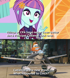 Size: 1200x1344 | Tagged: safe, editor:incredibubbleirishguy, imported from derpibooru, sunny flare, dance magic, equestria girls, spoiler:eqg specials, crossover, disney's planes, dusty crophopper, implied principal cinch, plane, quote, reaction image, text