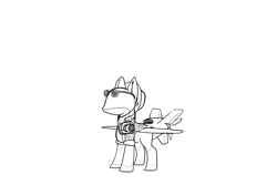 Size: 1500x1000 | Tagged: safe, artist:andromailus, oc, oc only, original species, plane pony, pony, predator drone, camera, clothes, hat, hawaiian shirt, monochrome, plane, plane ponies, shirt, simple background, solo, sunglasses, tourist, white background