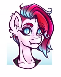 Size: 1638x2048 | Tagged: safe, alternate version, artist:elusivepurple, imported from derpibooru, oc, oc only, oc:litchi, anthro, bat pony, bust, eye clipping through hair, eyebrows, eyebrows visible through hair, fangs, looking at you, smiling, solo