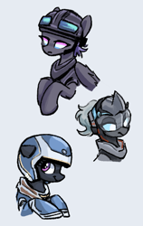 Size: 368x584 | Tagged: safe, artist:plunger, oc, oc only, changeling, pony, clothes, gray background, helmet, horn, simple background, visor, wings