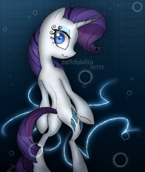 Size: 3120x3700 | Tagged: safe, artist:zeffdakilla, imported from derpibooru, rarity, pony, semi-anthro, unicorn, abstract background, creepy, digital art, looking at you, no nose, pencil drawing, solo, spine, standing, thin, traditional art