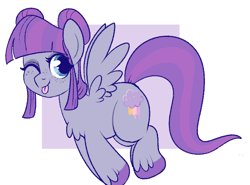 Size: 710x526 | Tagged: safe, artist:lulubell, imported from derpibooru, oc, oc only, oc:serene skies, pegasus, pony, :p, female, filly, foal, magical lesbian spawn, offspring, parent:princess luna, parent:twilight sparkle, parents:twiluna, simple background, solo, tongue out, white background