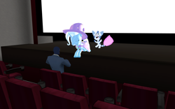 Size: 1920x1200 | Tagged: safe, artist:puzzlshield2, imported from derpibooru, periwinkle, trixie, pony, magic duel, 3d, blue's clues, cape, cinema, clothes, crossover, ibispaint x, magic show, mmd, nickelodeon, spy, team fortress 2