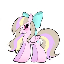 Size: 1064x1065 | Tagged: safe, artist:petaltwinkle, imported from derpibooru, oc, oc only, oc:petal twinkle, pegasus, pony, bow, female, hair bow, mare, simple background, smiling, white background
