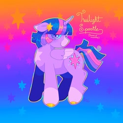 Size: 1440x1440 | Tagged: safe, artist:ariariari.png, imported from derpibooru, twilight sparkle, alicorn, pony, colored hooves, gradient background, hairpin, redesign, solo, twilight sparkle (alicorn)