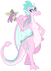 Size: 1280x1773 | Tagged: safe, artist:aleximusprime, imported from derpibooru, spike, oc, oc:queen chara, dragon, flurry heart's story, breasts, dragon oc, dragoness, duo, duo male and female, eyes closed, fat, fat spike, female, flying, hand on hip, laughing, lizard breasts, male, mother and child, mother and son, mother's day, non-pony oc, older, older spike, simple background, size difference, spike's family, spike's mother, spikes, spread wings, tickling, transparent background, wide hips, winged spike, wings