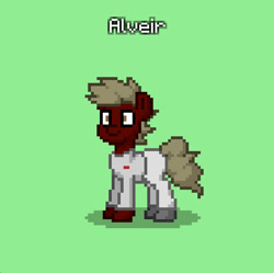 Size: 832x829 | Tagged: safe, imported from derpibooru, oc, oc only, oc:alveir, earth pony, pony, pony town, earth pony oc, green background, hospital scrubs, pinpoint eyes, ptsd, shellshocked, simple background, solo