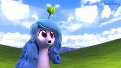 Size: 3840x2160 | Tagged: safe, artist:geekbrony, imported from derpibooru, izzy moonbow, pony, unicorn, 3d, ball, blender, bliss xp, cute, g5, izzy's tennis ball, microsoft windows, poggers, solo, tennis ball, wallpaper, webcore, windows xp