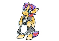 Size: 1226x867 | Tagged: safe, artist:zutcha, imported from derpibooru, oc, alicorn, pony, alicorn oc, clothes, crossdressing, glasses, horn, maid, male, male alicorn, simple background, sketch, solo, stallion, white background, wings