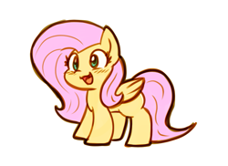 Size: 803x584 | Tagged: safe, artist:zutcha, imported from derpibooru, fluttershy, pegasus, pony, blushing, chibi, cute, daaaaaaaaaaaw, female, mare, open mouth, open smile, shyabetes, simple background, smiling, solo, uvula, white background