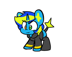 Size: 1072x848 | Tagged: safe, artist:zutcha, imported from derpibooru, oc, oc only, hybrid, pony, shinx, unicorn, clothes, heterochromia, hoodie, pokémon, simple background, solo, white background