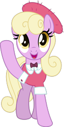 Size: 2566x5074 | Tagged: safe, artist:thatusualguy06, imported from derpibooru, luckette, earth pony, pony, trade ya, .svg available, barrette, bowtie, clothes, female, high res, mare, open mouth, open smile, raised hoof, simple background, smiling, solo, svg, transparent background, vector