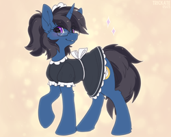 Size: 2500x2000 | Tagged: safe, artist:trickate, imported from derpibooru, oc, oc only, oc:hbg, pony, unicorn, clothes, female, glasses, maid, mare, smiling, solo