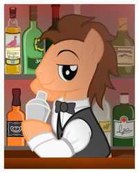 Size: 500x622 | Tagged: safe, artist:askbritanniamlp, imported from derpibooru, oc, oc:rusty nail, earth pony, pony, bowtie, clothes, male, solo, stallion