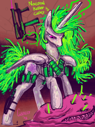 Size: 3000x4000 | Tagged: safe, artist:ja0822ck, imported from derpibooru, princess celestia, alicorn, pony, cancer, cell, cell pony, gun, natural killer cell, ponified, weapon